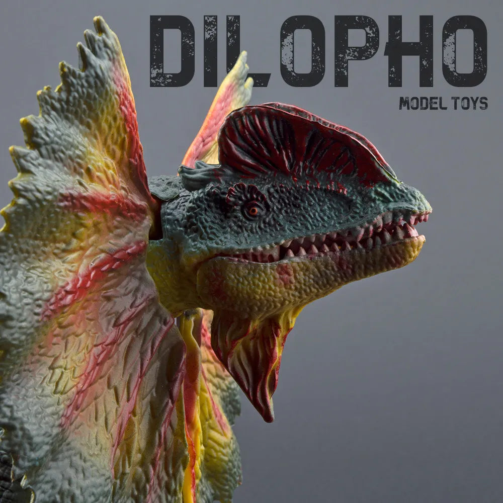 Dilopho Large Solid Realistic Dilophosaurus Dinosaur Model Jurassic Hard Rubber Hand Figure Desktop Ornament For Collectors