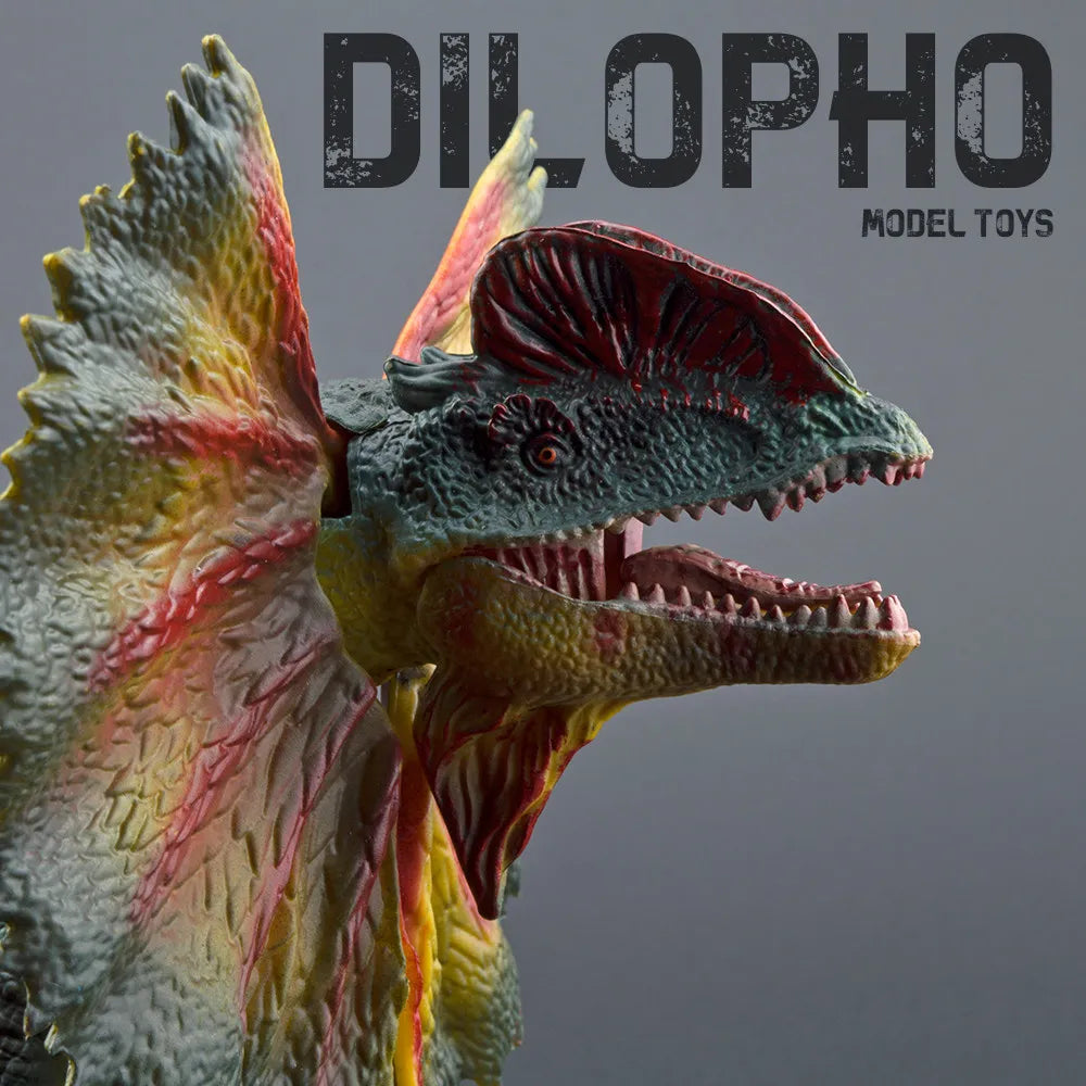 Dilopho Large Solid Realistic Dilophosaurus Dinosaur Model Jurassic Hard Rubber Hand Figure Desktop Ornament For Collectors
